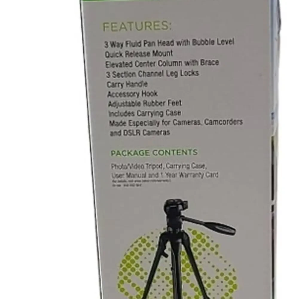 Vivitar Tripod Black  Camera 62 Inch  3 Way Fluid Pan Head with Bubble Level